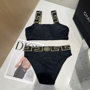 Versace Black Greek Key Bikini Swimwear
